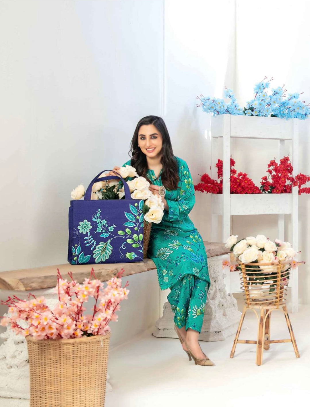 D1558 - TAWAKKAL PRET GLO SWISS COTTON 2PC SET WITH HANDBAG