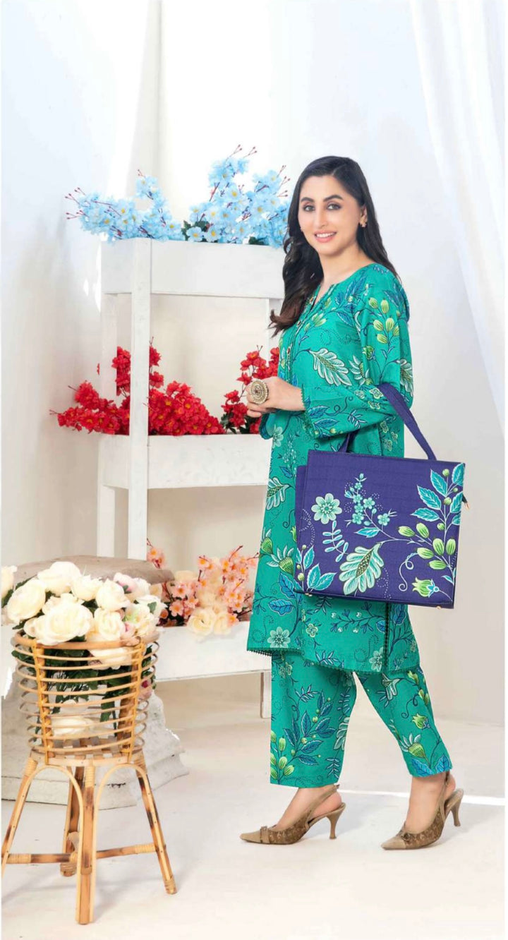D1558 - TAWAKKAL PRET GLO SWISS COTTON 2PC SET WITH HANDBAG