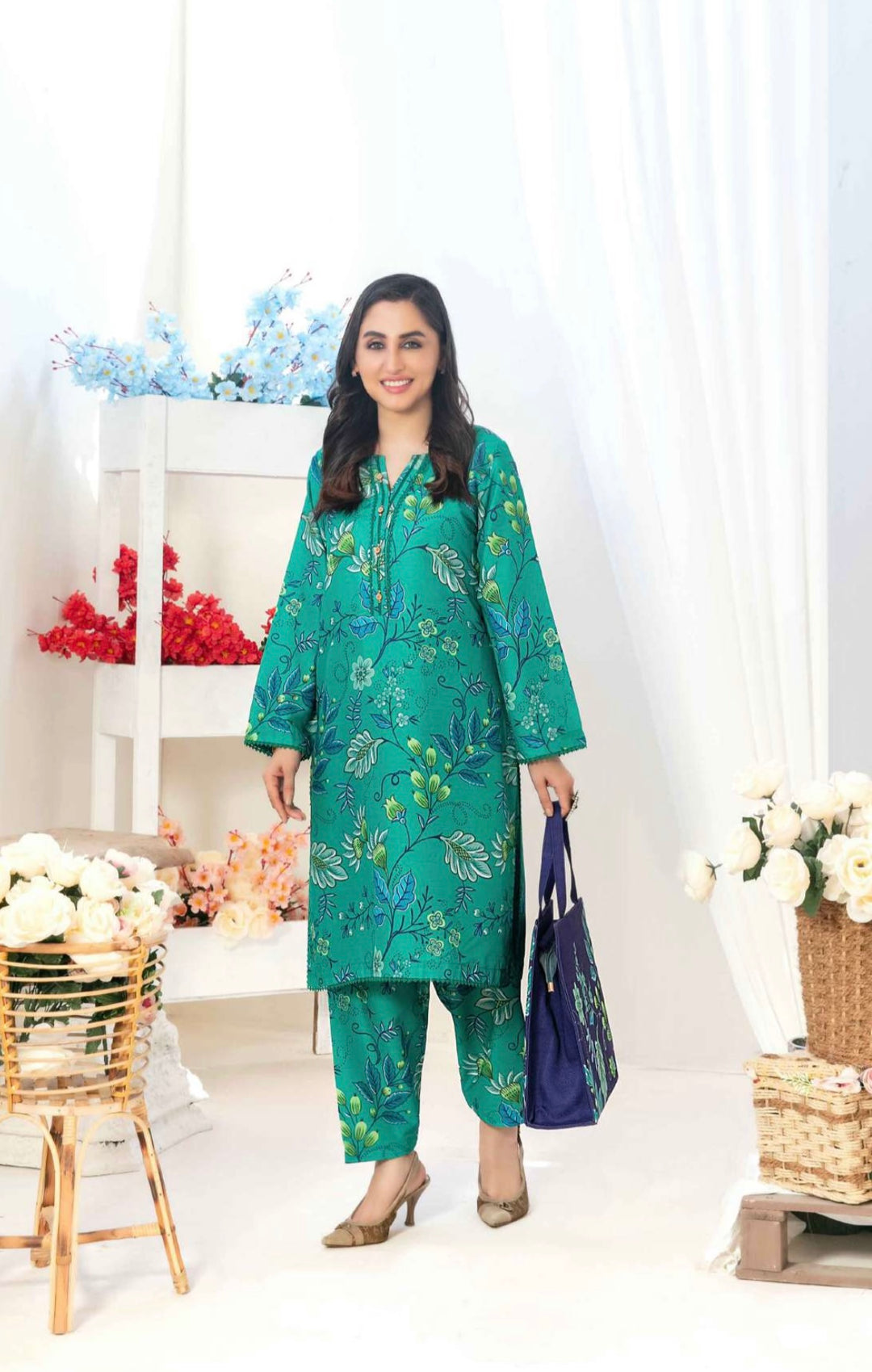 D1558 - TAWAKKAL PRET GLO SWISS COTTON 2PC SET WITH HANDBAG