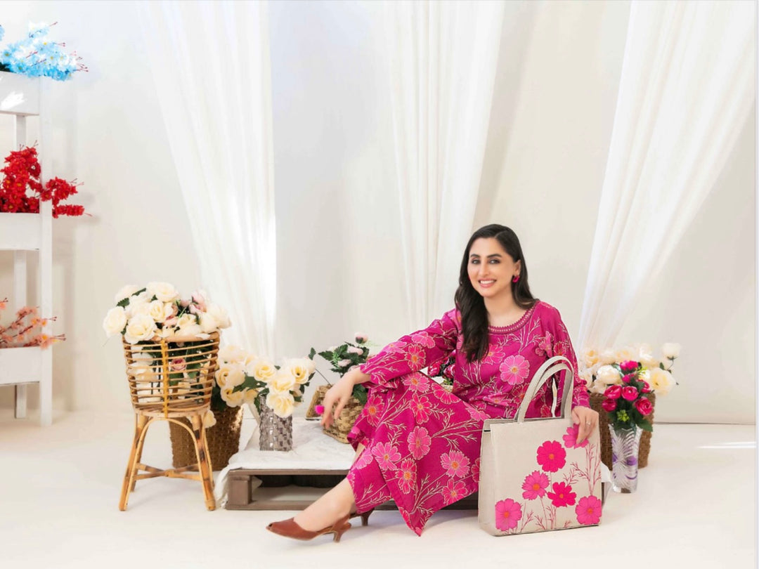 D1559 - TAWAKKAL PRET GLO SWISS COTTON 2PC SET WITH HANDBAG