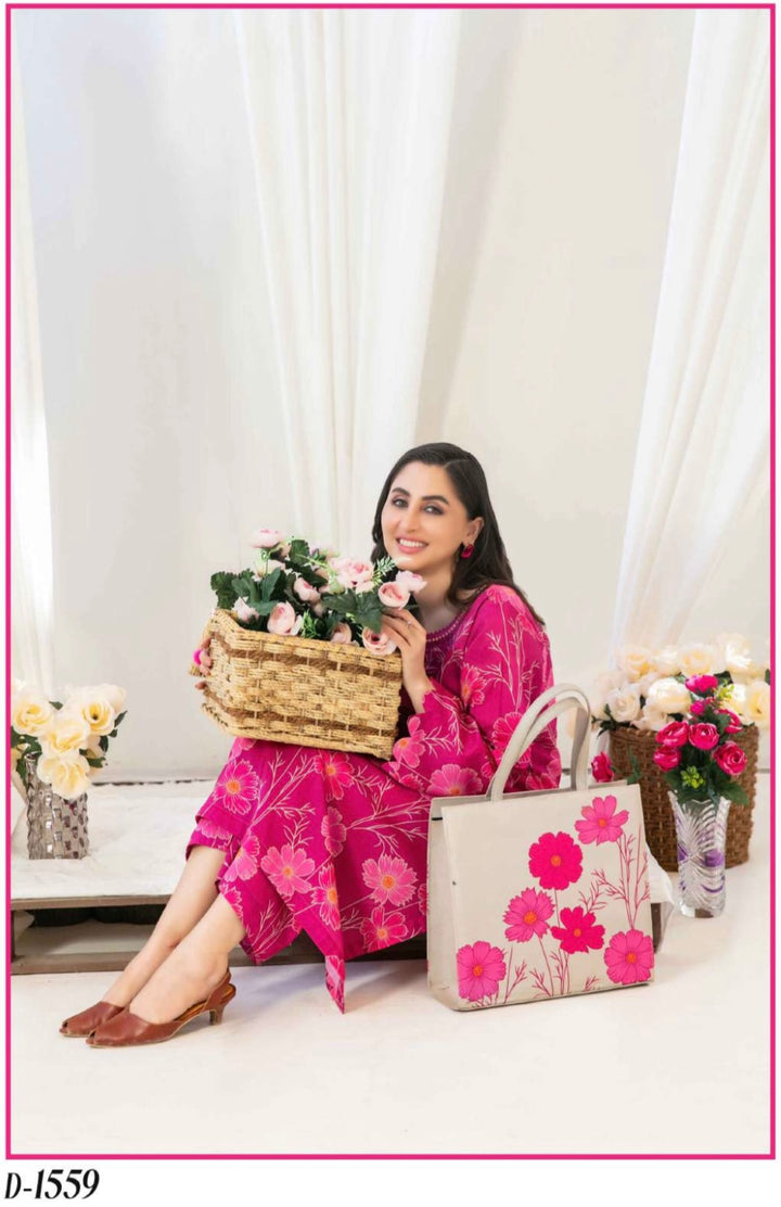 D1559 - TAWAKKAL PRET GLO SWISS COTTON 2PC SET WITH HANDBAG