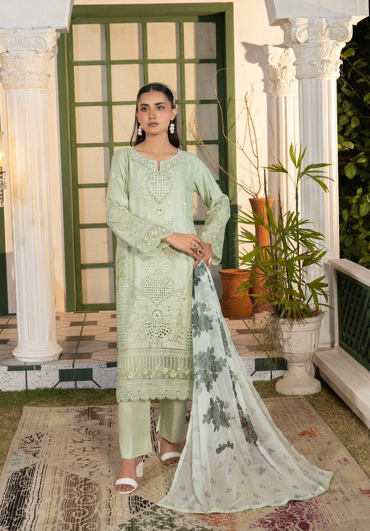 1170C - Light Green Embroidered Linen 3 Piece suit