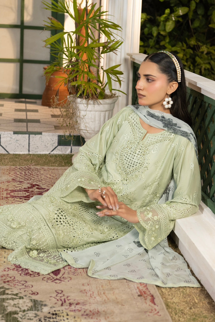 1170C - Light Green Embroidered Linen 3 Piece suit