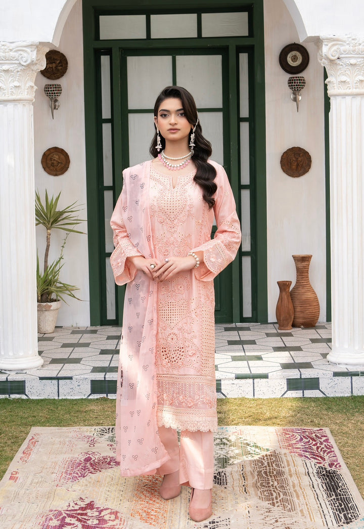 1170B - Peachy Pink Embroidered Linen 3 Piece suit