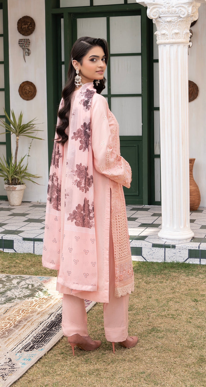 1170B - Peachy Pink Embroidered Linen 3 Piece suit