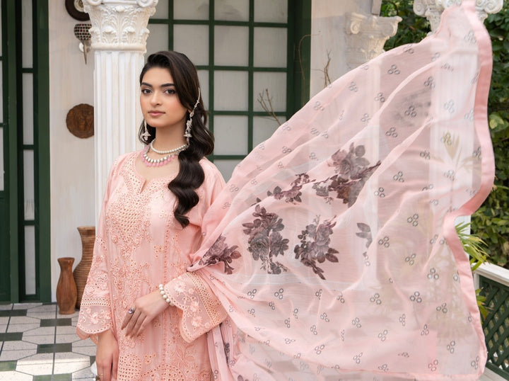 1170B - Peachy Pink Embroidered Linen 3 Piece suit