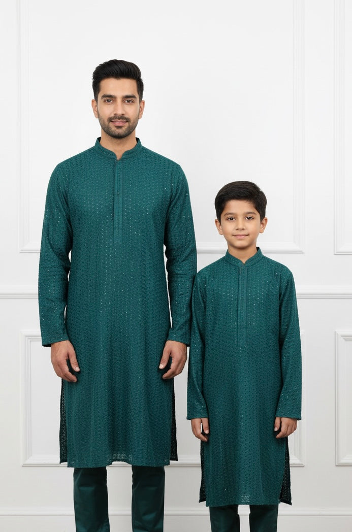 CK707 - Teal Chikankari Set for Boys and Men
