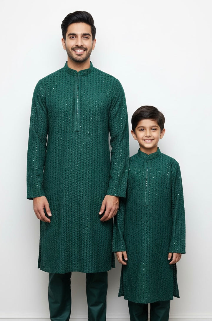 CK709 - Green Cotton Chikankari Set for Boys and Men