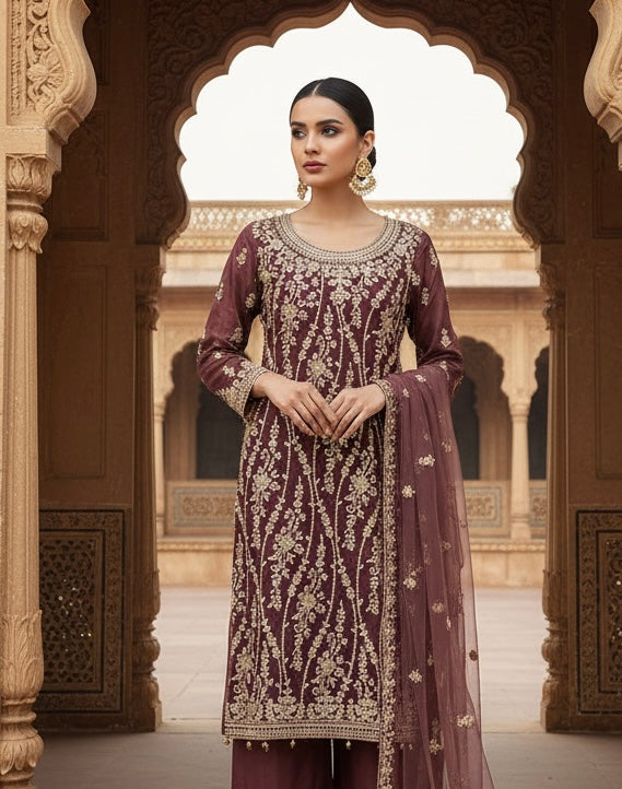 168A - EMBROIDERED & EMBELLISHED NET SUIT