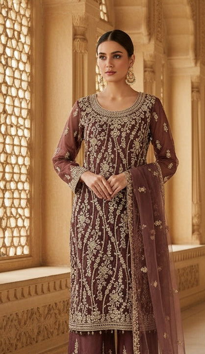 168A - EMBROIDERED & EMBELLISHED NET SUIT