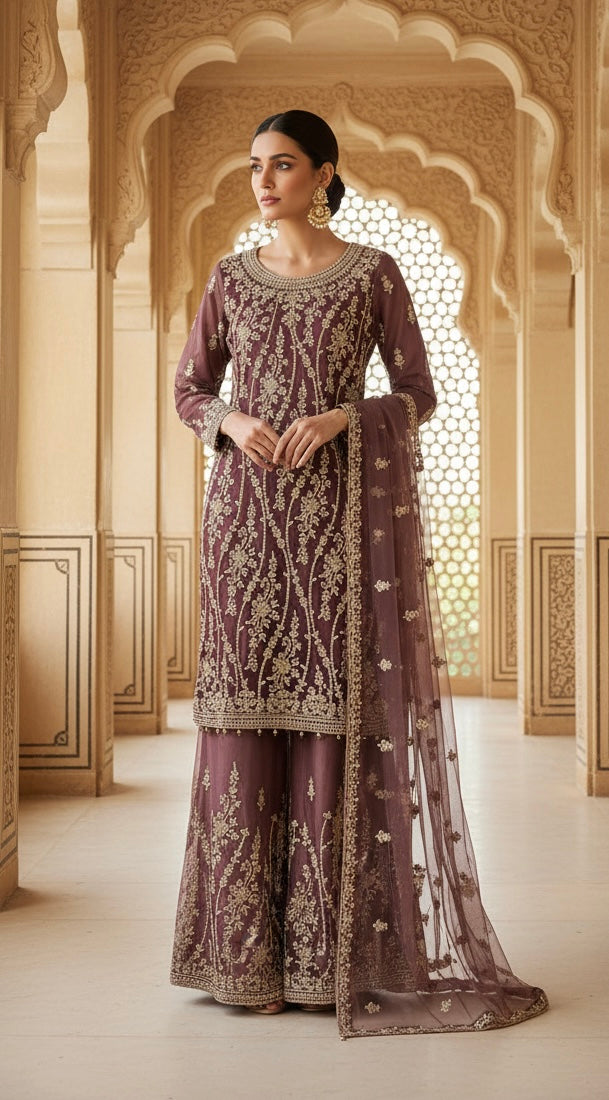 168A - EMBROIDERED & EMBELLISHED NET SUIT