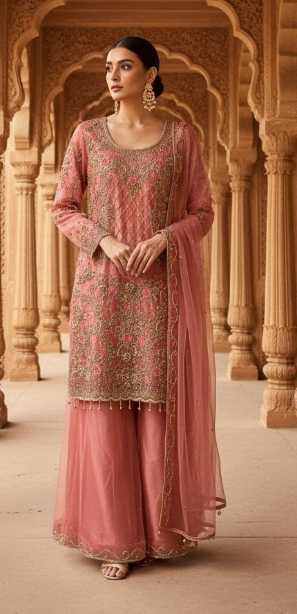 198A - EMBROIDERED & EMBELLISHED NET SUIT
