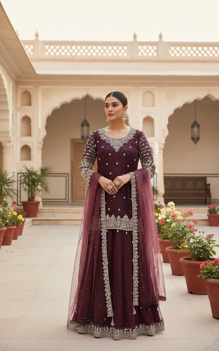 248B - PLUM EMBROIDERED LENGHA DRESS