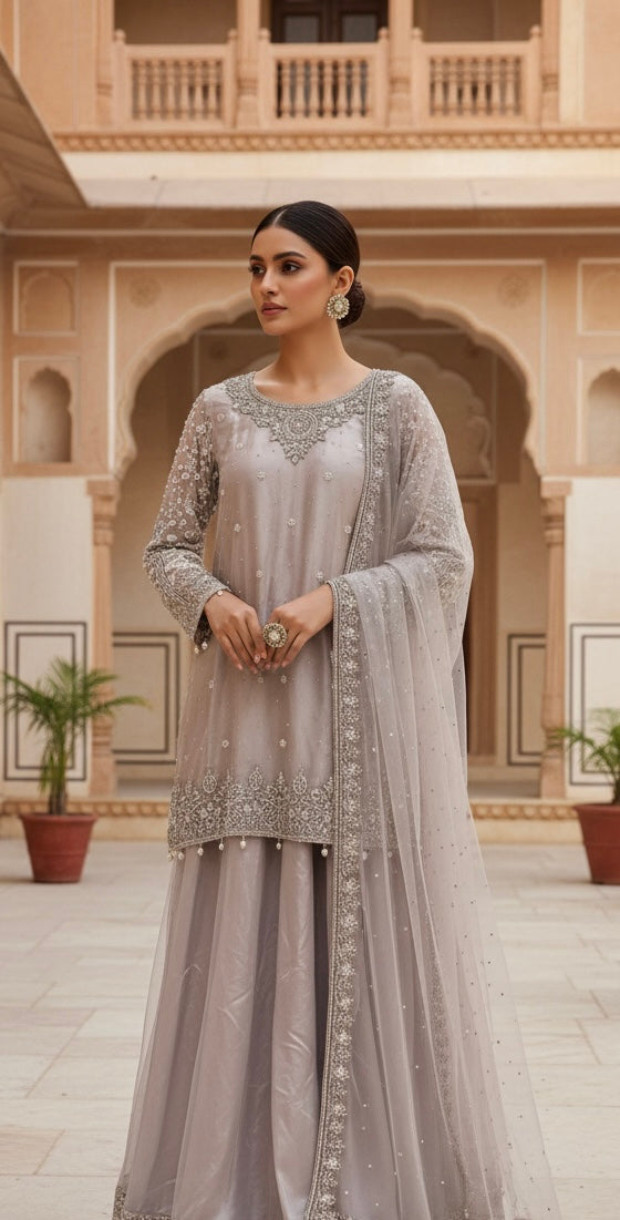 248D - ROSE GOLD EMBROIDERED LENGHA DRESS