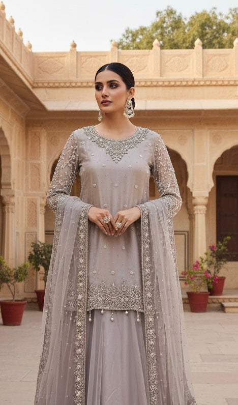 248D - ROSE GOLD EMBROIDERED LENGHA DRESS