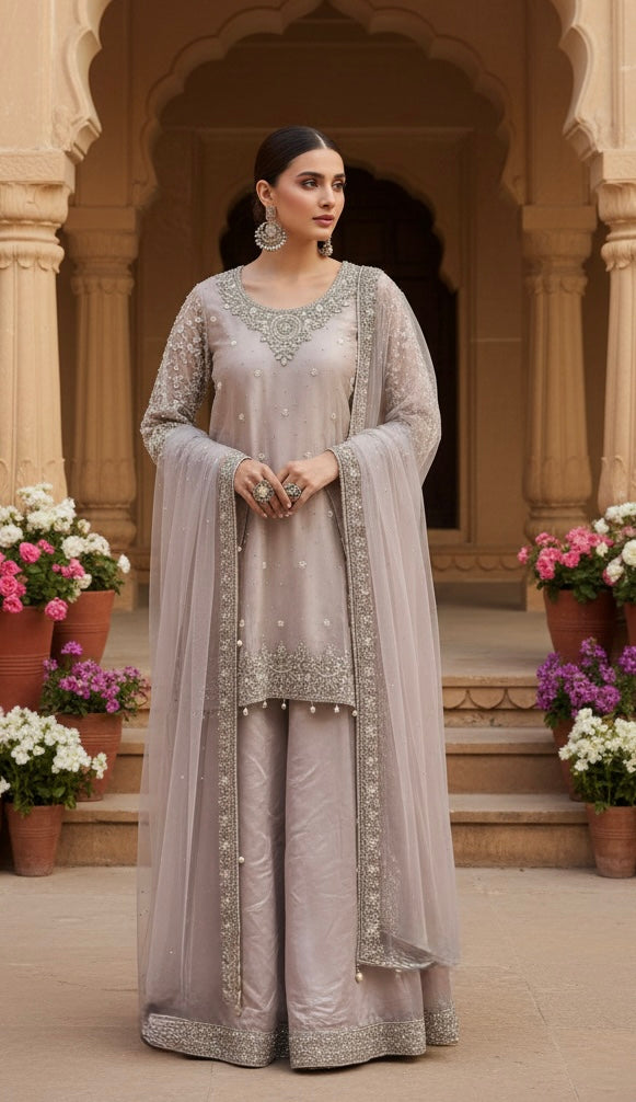 248D - ROSE GOLD EMBROIDERED LENGHA DRESS