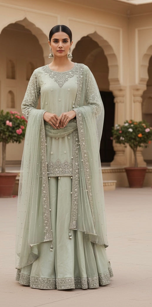 248C - LIGHT GREEN EMBROIDERED LENGHA DRESS