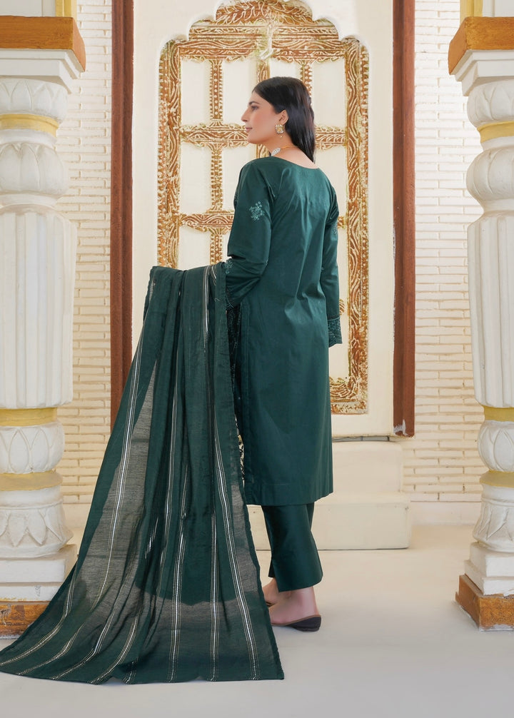 75A - Maria b inspired Green Embroidered Cotton 3 piece suit