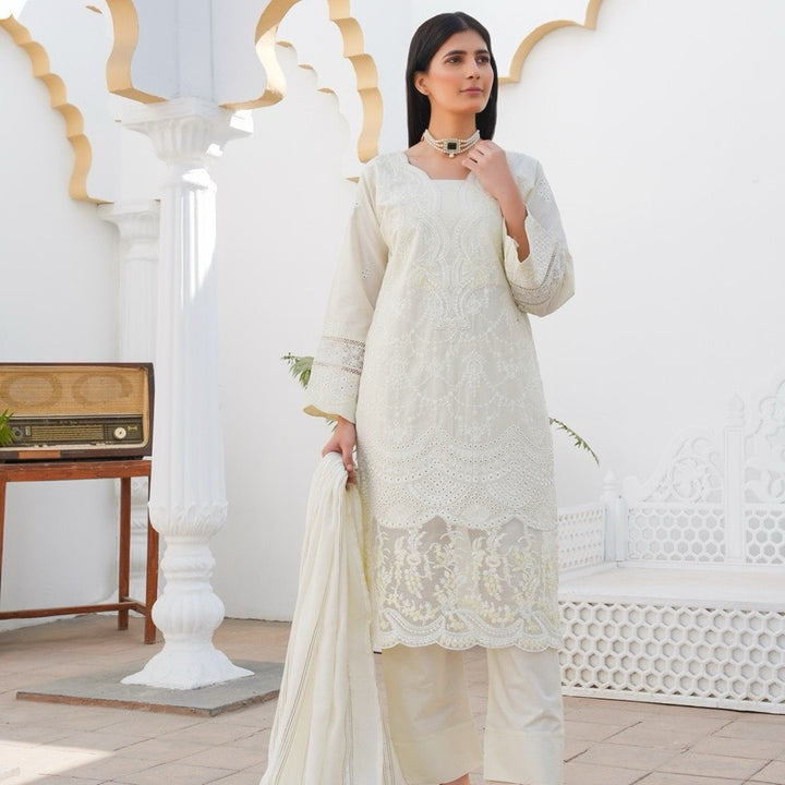75B - Maria b inspired Embroidered Cotton 3 piece suit