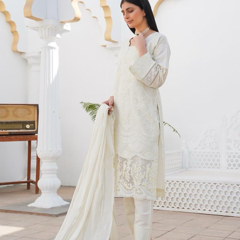 75B - Maria b inspired Embroidered Cotton 3 piece suit