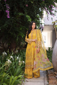 NOOR LUXURY CHIKANKARI LAWN'24 D8-B Mustard Laser