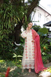 NOOR LUXURY CHIKANKARI LAWN'24 D12-B Cream Laser