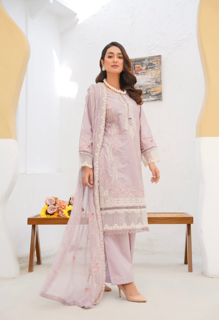 76A - Attire designer Purple Embroidered Cotton 3 piece suit