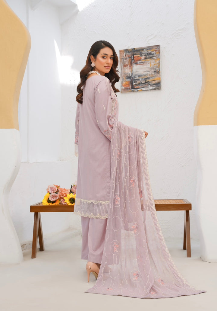 76A - Attire designer Purple Embroidered Cotton 3 piece suit