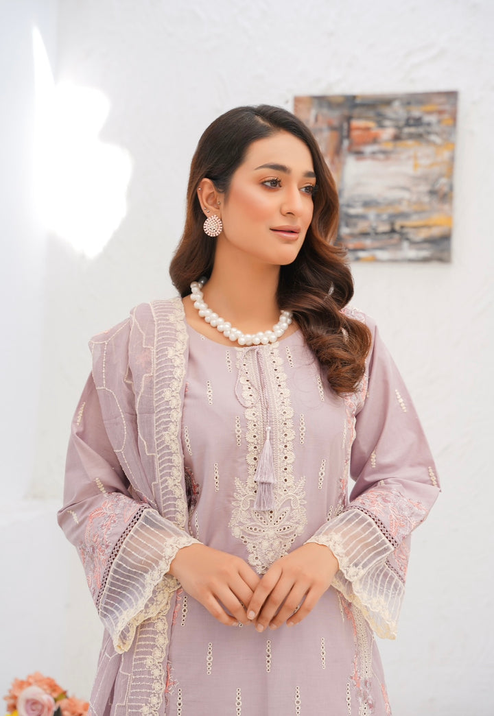 76A - Attire designer Purple Embroidered Cotton 3 piece suit