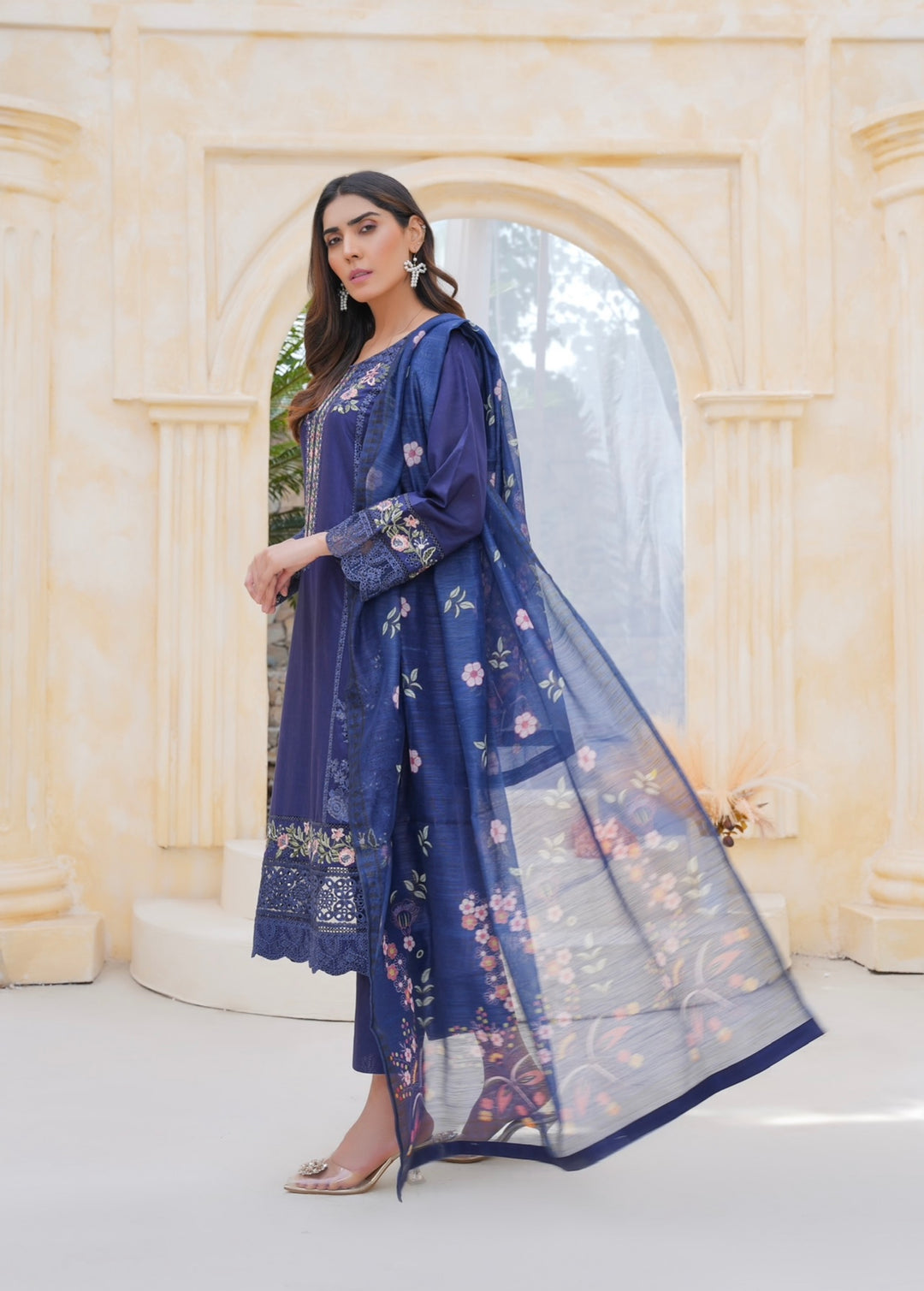 67B - Attire designer Blue Embroidered Cotton 3 piece suit