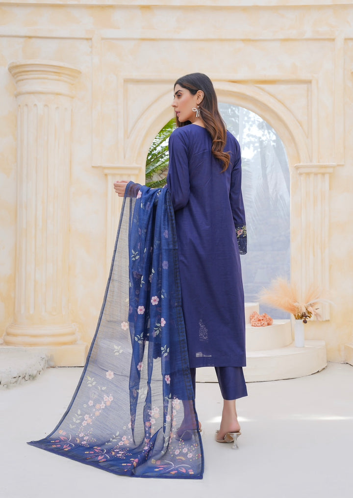 67B - Attire designer Blue Embroidered Cotton 3 piece suit