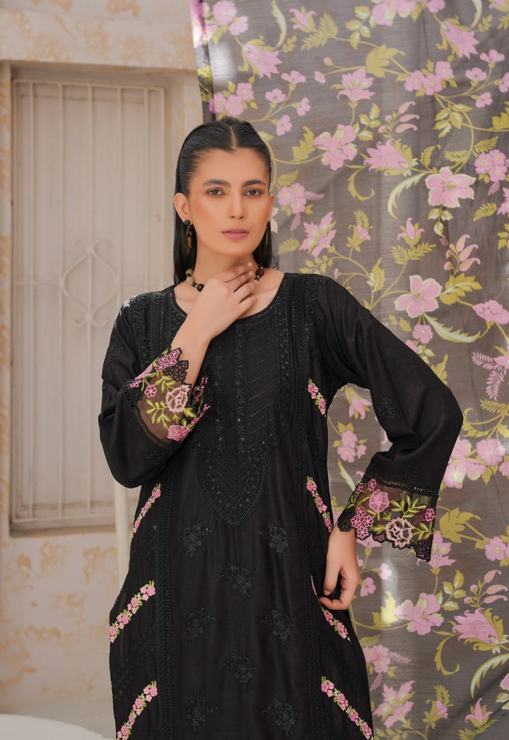 78B - Attire designer Black Embroidered Cotton 3 piece suit