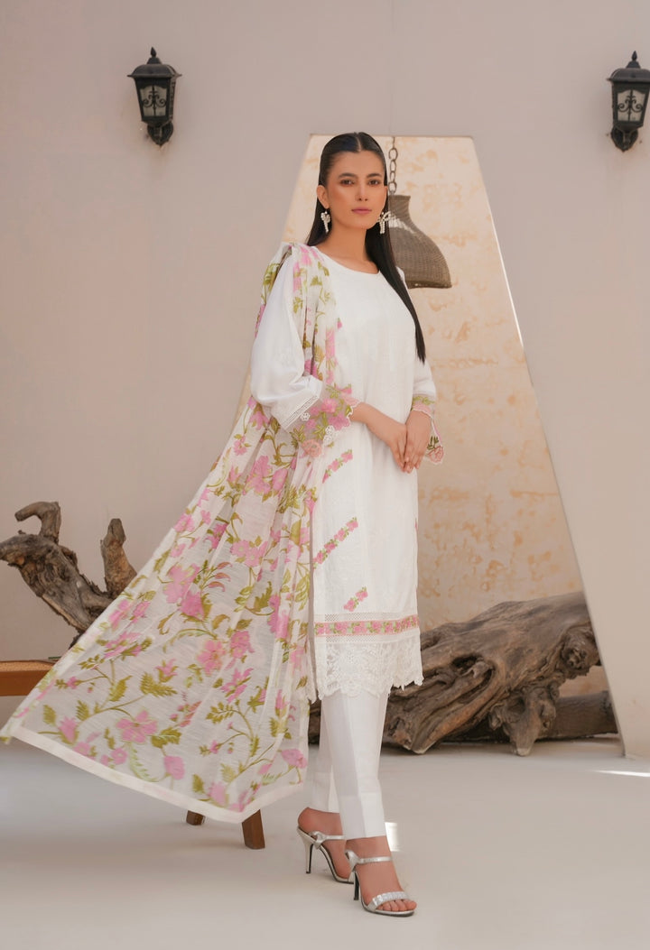 78A - Attire designer white Embroidered Cotton 3 piece suit