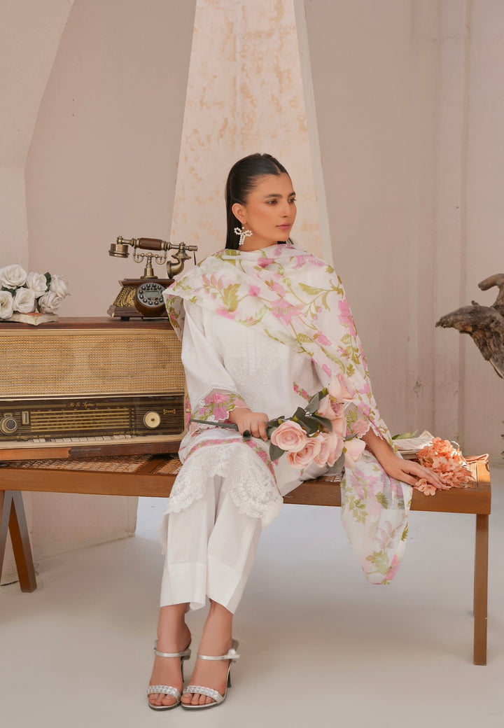78A - Attire designer white Embroidered Cotton 3 piece suit