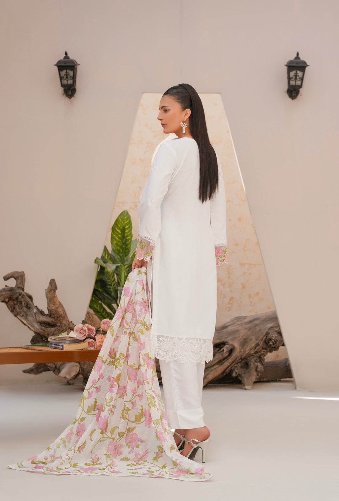 78A - Attire designer white Embroidered Cotton 3 piece suit