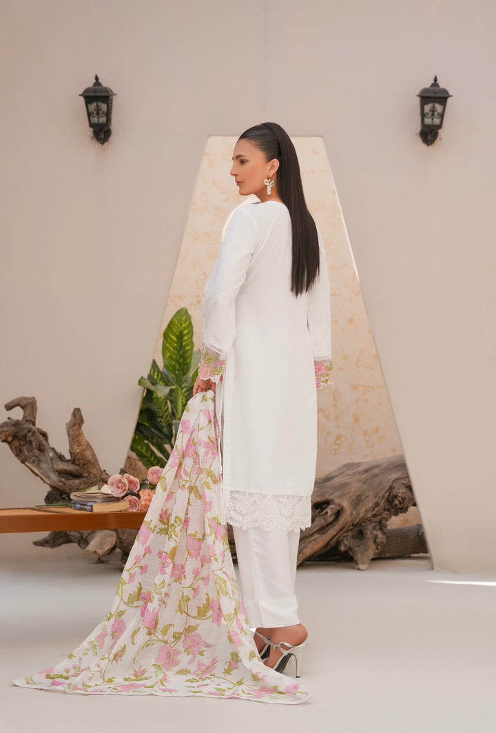 78A - Attire designer white Embroidered Cotton 3 piece suit