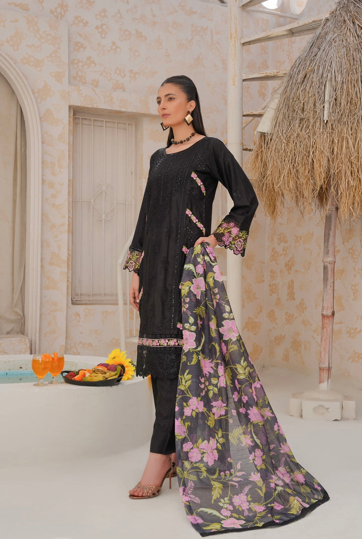 78B - Attire designer Black Embroidered Cotton 3 piece suit