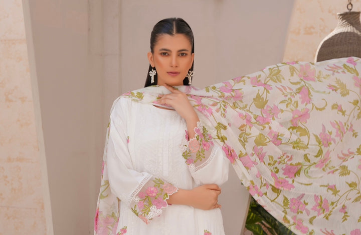 78A - Attire designer white Embroidered Cotton 3 piece suit