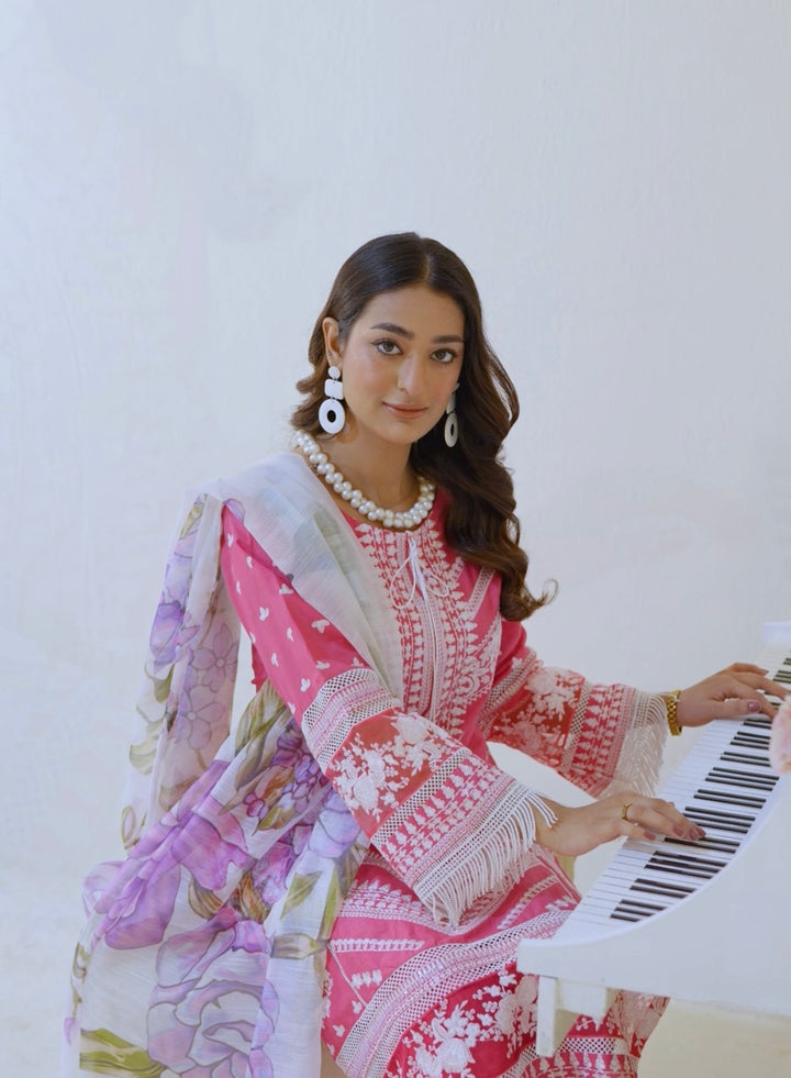 1129B - Pink Embroidered Cotton Suit
