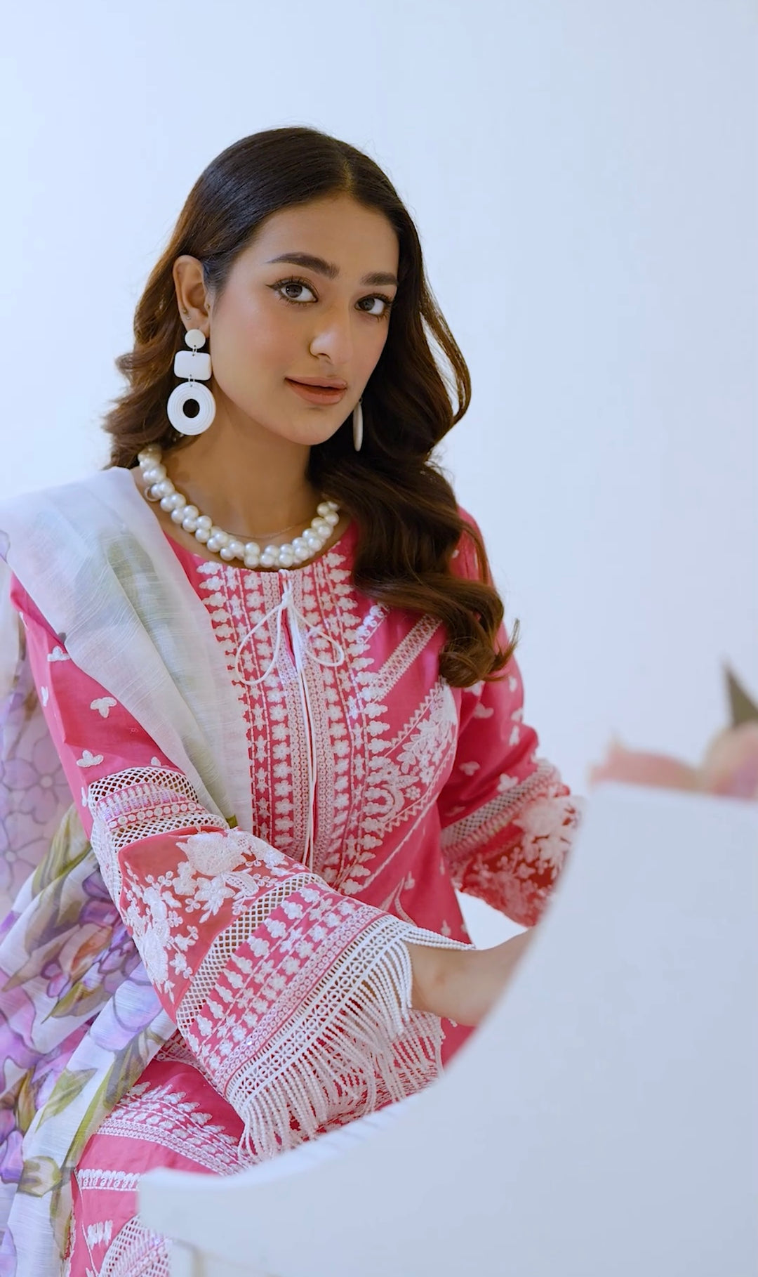 1129B - Pink Embroidered Cotton Suit