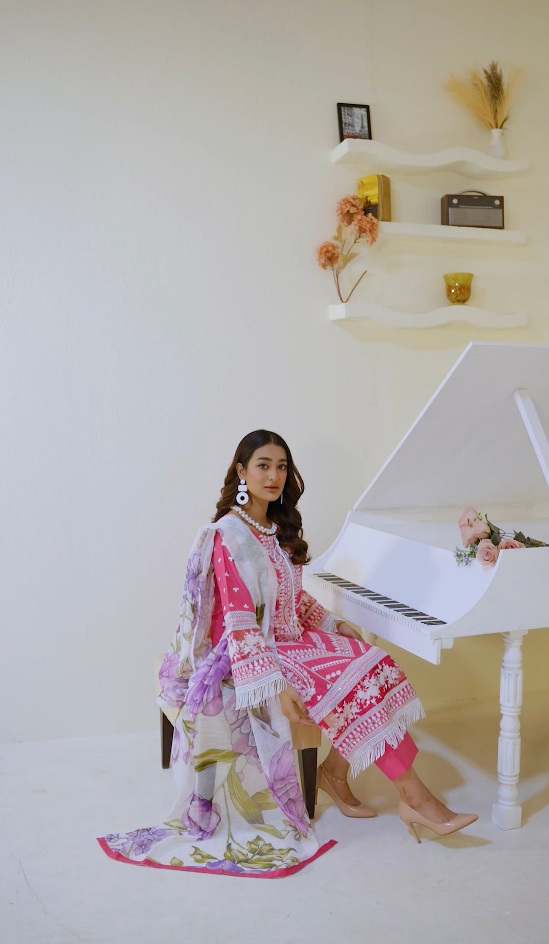 1129B - Pink Embroidered Cotton Suit