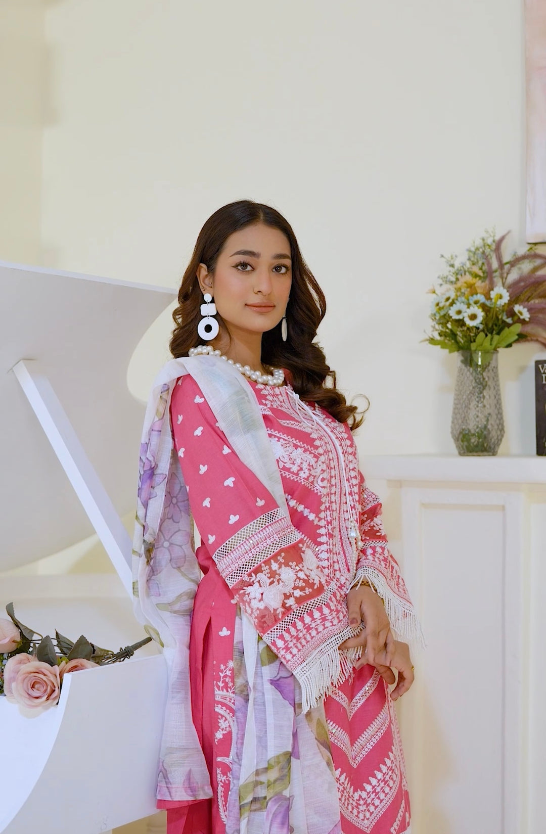 1129B - Pink Embroidered Cotton Suit