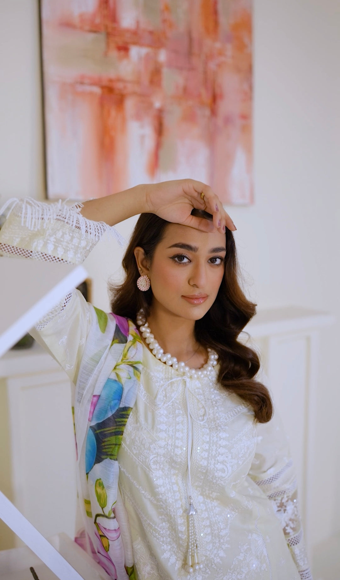 1129C - Cream Embroidered Cotton Suit