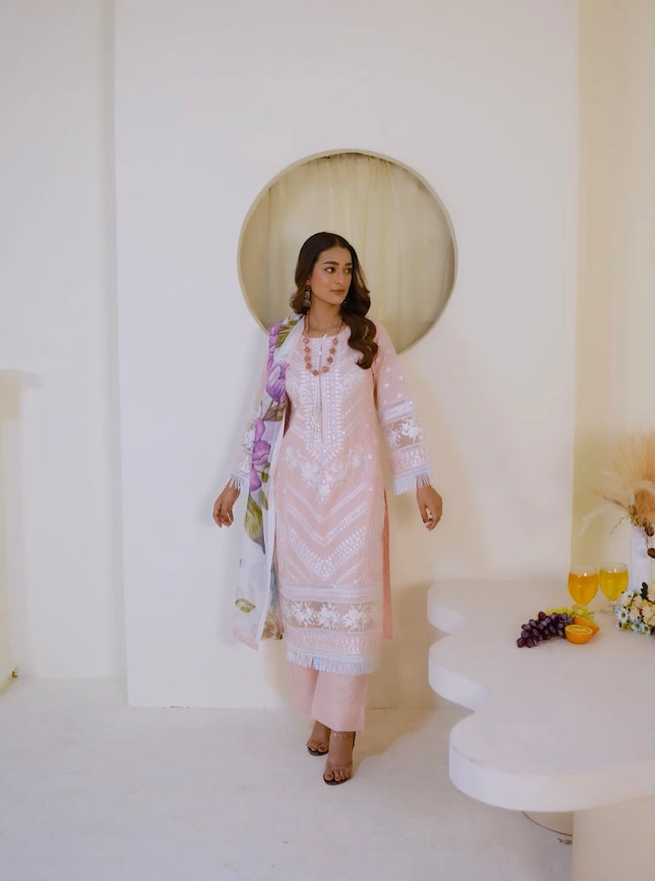1129D - Peachy Pink Embroidered Cotton Suit