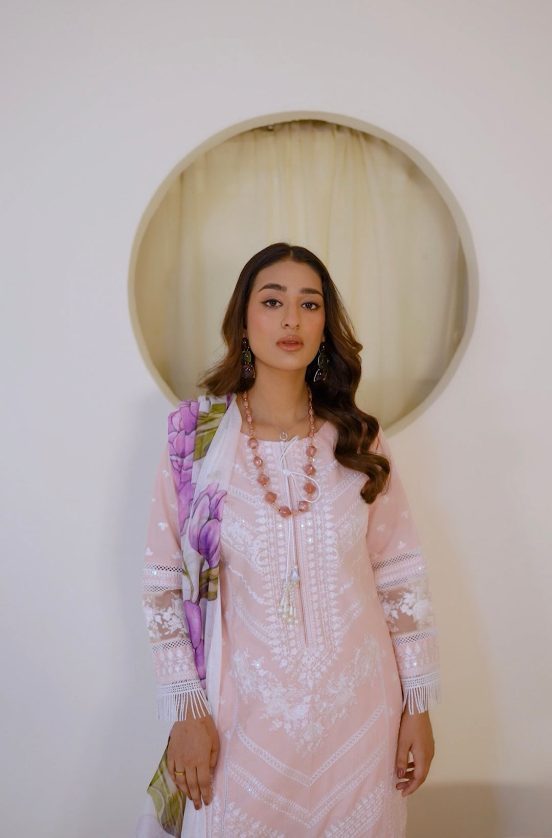 1129D - Peachy Pink Embroidered Cotton Suit
