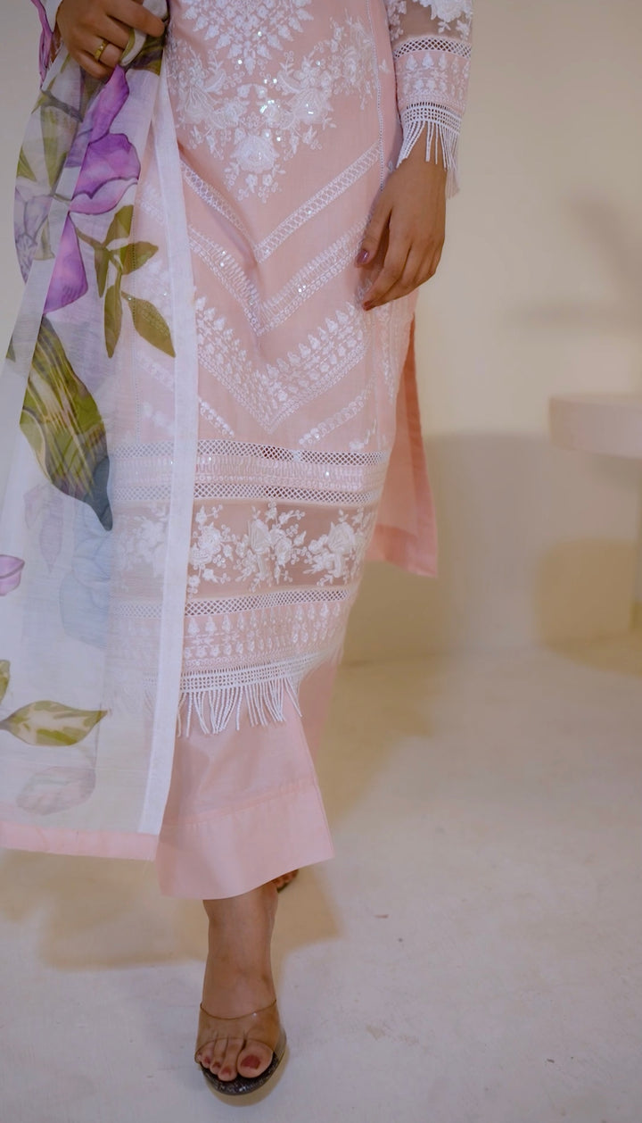 1129D - Peachy Pink Embroidered Cotton Suit