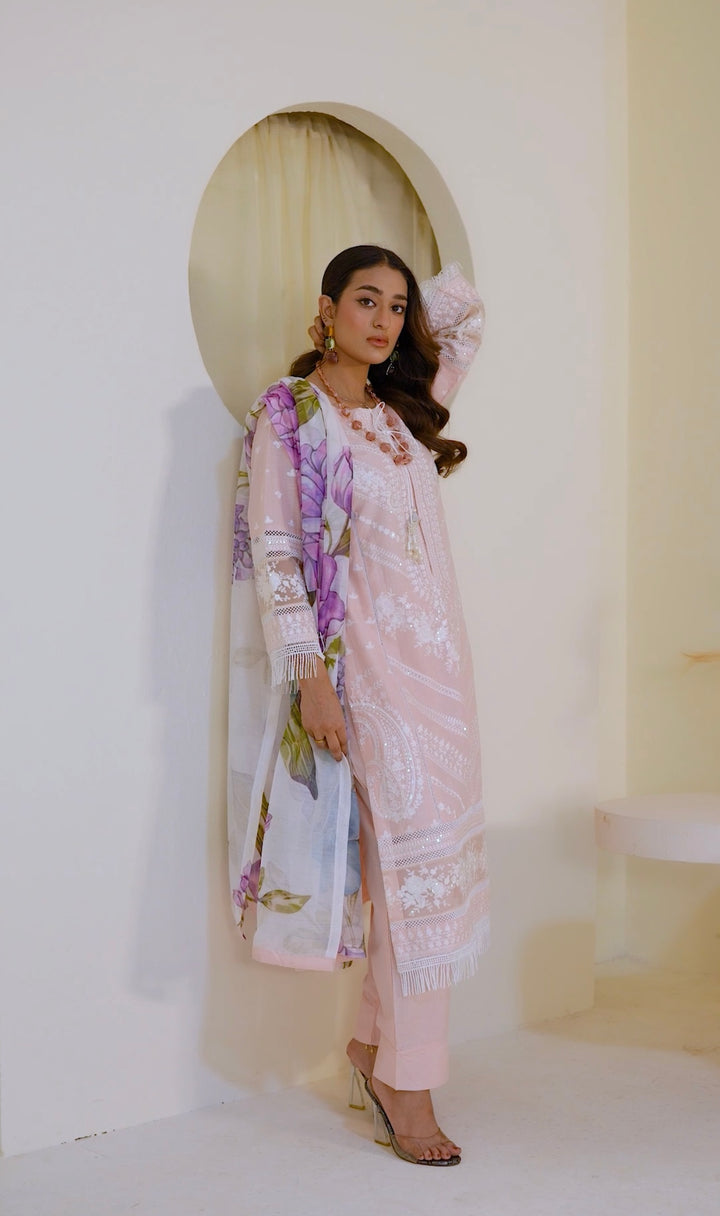 1129D - Peachy Pink Embroidered Cotton Suit