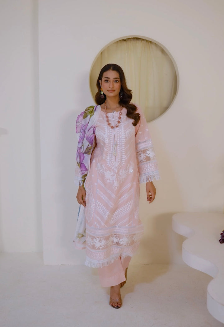 1129D - Peachy Pink Embroidered Cotton Suit