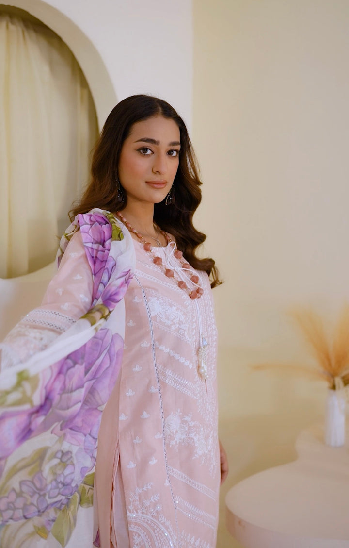1129D - Peachy Pink Embroidered Cotton Suit