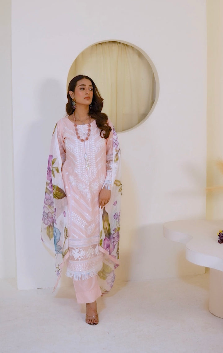 1129D - Peachy Pink Embroidered Cotton Suit